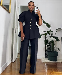 <span class=keywords><strong>Ensemble</strong></span> tailleur deux pièces grande taille pour femme, style <span class=keywords><strong>africain</strong></span>, blazer à manches courtes et <span class=keywords><strong>pantalon</strong></span> large, idéal pour le bureau - Vente en gros - Product Image 6