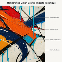 Peinture murale abstraite colorée style graffiti urbain, grande toile pour salon, décoration de luxe urbaine
