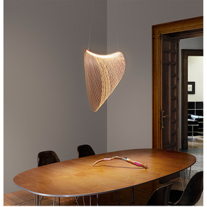 Lustre de table à manger pour hôtel et restaurant, design italien, style nordique, travail du bois, style Wabi-Sabi, postmoderne, suspension pour salon, taille moyenne - Product Image 3