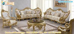 Lujoso rojo y dorado pulido muebles de madera antigua sala de estar juego de sofá real Royal Maharaja juego de sofá tallado dorado - Product Image 4