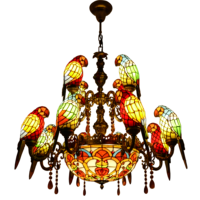 Lustre de plafond moderne rétro en vitrail, motif biblique et oiseaux perroquets pastorale, pour salon, alimentation CA