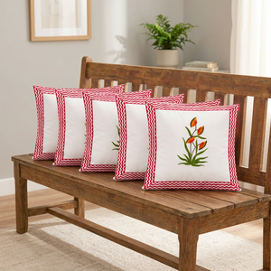 PRABHAVA Hand Block Bohemian Vintage Floral Cotton Washable Throw <b>Pillow</b> Cover 16x16 <b>Square</b> Zipper 400TC Home Hotel Decor - Product Image 2