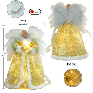 Adorno de árbol de Navidad LED premium con ángel y plumas reales - Product Image 3