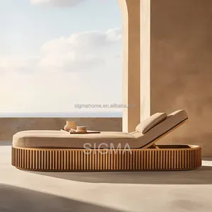 คุณภาพสูงด้านข้างสระว่ายน้ํา Chaise Daybed ไม้สักและกลางแจ้งผ้าสลิงที่นั่งโค้ง Sun Loungers