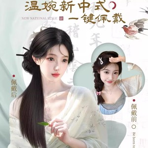 Perruque queue de cheval latérale style chinois, extension de cheveux lisse pour chignon bas, pour femmes Hanfu Cheongsam, couleur naturelle, conception à clip unique - Product Image 2