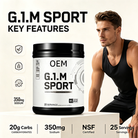 Poudre de glucides et d'électrolytes OEM G.I.M Sport, 20 g de glucides et 350 mg de sodium par portion, certifiée NSF, 25 portions, 284 g