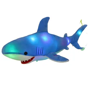 Houwsbaby ตุ๊กตารูปฉลามยัดนุ่นเบามีเสียงดนตรี LED สำหรับเด็กวัยหัดเดินสีน้ำเงิน