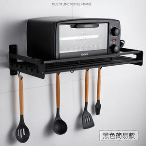 Étagère murale pour micro-ondes en argent, simple niveau, robuste, avec crochets pour ustensiles et serviettes - Product Image 5