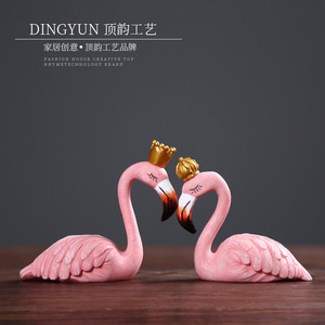 Dingyun Pink Flamingo Couple Resin Ornament 2pcs Living Room Desktop Decor Valentine'S Day Gift Contemporary Style - Product Image 2