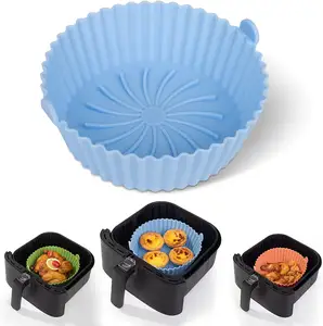 AirFryer Reusable Pot Silicone Easy To Clean Oven For Round Liner Pizza Chicken Plate Grill Nonstick Pan Mat Air Fryer Accessory