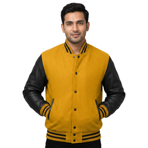 Veste universitaire pour homme avec broderies en chenille, manches en cuir, style baseball, streetwear, veste d'hiver - Product Image 1