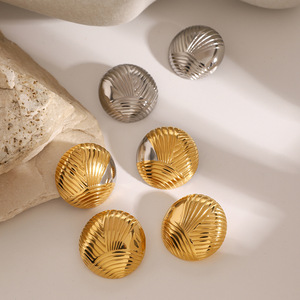 <b>Stud</b> <b>Earrings</b> 18k Gold Stainless Steel Retro Ribbed Geometric Design Fashion Jewelry - Product Image 3
