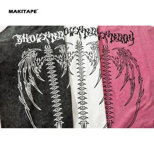 Camiseta TK3320 de estilo urbano, corte y confección, 100% algodón, gráfico vintage, transpirable, de secado rápido, lavado ácido, efecto grafiti y roturas, para hombre. - Product Image 3