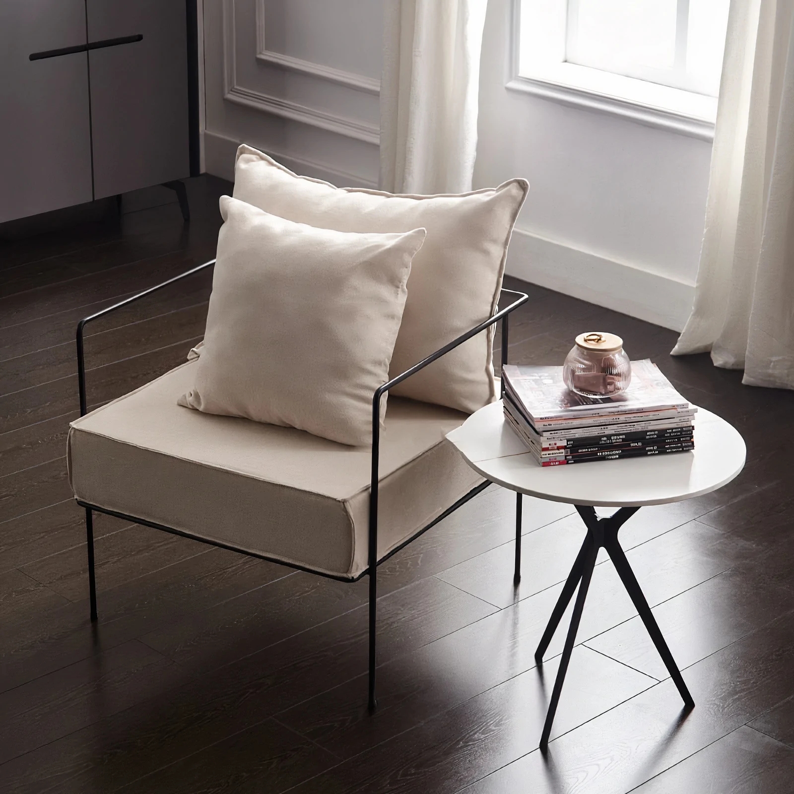 Luxury relax leisure home furniture metal frame leisure modern simple fabric armchair living room chair