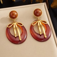 12 Model Anting Gantung Resin Amber Geometris Hati Pita Bunga Trendi Berkualitas Tinggi, Perhiasan Baja Anti Karat