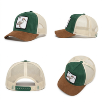 Gorra de béisbol vintage de gamuza neutra con parche de animal, bicolor, con malla trasera, snapback, etiqueta tejida personalizada, tipo trucker