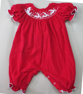 Smocked <b>Christmas</b> Reindeer <b>Kids</b> Outfit Collection Hand Embroidery Red Holiday <b>Dress</b> For Toddler Girls - Product Image 2