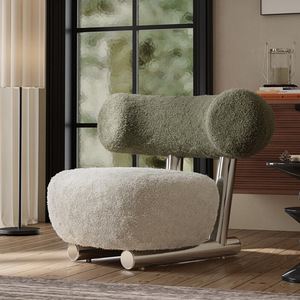 Sillón de Lana de Cordero Estilo Nórdico, Sofá Individual Crema Minimalista Moderno, Muebles de Sala de Estar de Diseño Suave - Product Image 1