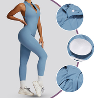 YNSEA Combinaison de sport sans manches pour femme, personnalisée, vente en gros, avec fermeture éclair, short, dos en V, froncé, sexy, une pièce, tenue de sport