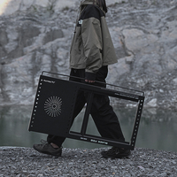 Table pliante en acier au carbone pour camping en plein air avec trou extensible pour barbecue IGT unité de stockage gratuite meubles de salle à manger