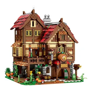 Reobrix 66018 abad pertengahan Eropa 2831 buah, dekorasi DIY Model blok bangunan Set hadiah mainan untuk anak-anak