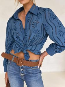 Camicie e Bluse da Ufficio <span class=keywords><strong>a</strong></span> <span class=keywords><strong>Maniche</strong></span> Lunghe con Bottoni e Dettagli Traforati per Donna, Abbigliamento Femminile, Top Bianchi - Product Image 4