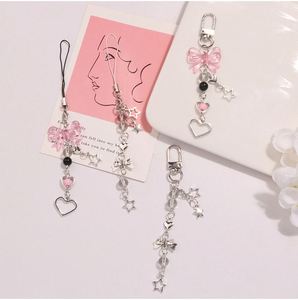 New Y2K Butterfly Knot Keychain Creative Phone Chain Hanging <b>Rope</b> Love Pentagram Pendant Crystal Bead Bag Decoration - Product Image 3