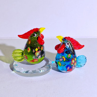 Ornement de coq en verre coloré, motif floral varié, artisanat en verre en forme d'oiseau, décoration de bureau tridimensionnelle de dessin animé