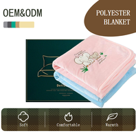 Couverture en polaire unie 100 % polyester, personnalisable OEM/ODM, avec logo brodé, en flanelle corail teinte unie