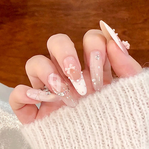 Uñas hechas a mano, piel desnuda, sonrisa, Ojo de Gato, manicura francesa, puntas de uñas usables de gama alta, acabado al por mayor - Product Image 6