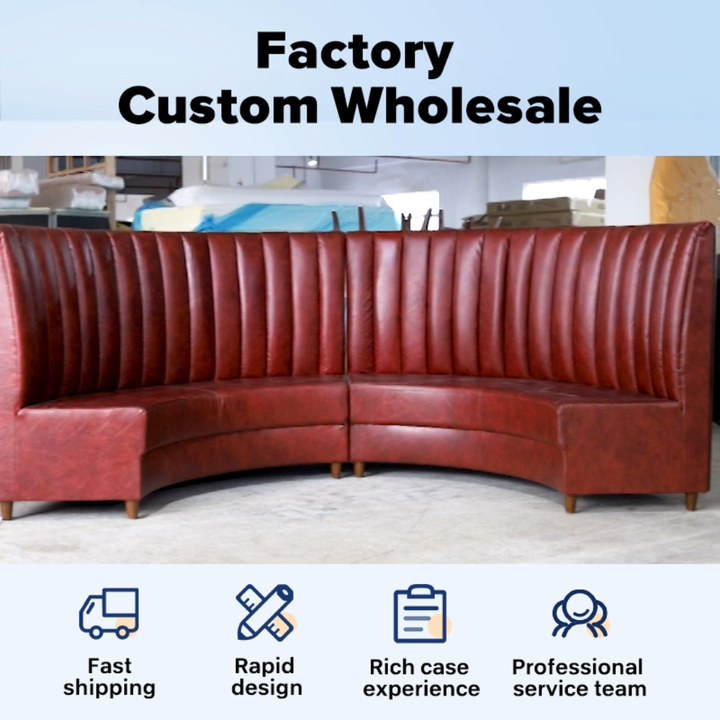 Hendry Custom Made Mexican Genuine Leather Half Circle Banquette Restaurant  Furniture Booths Sofa With Lines Back