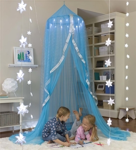 Lit de princesse bleu magique avec baldaquin, lumières féériques, <span class=keywords><strong>moustiquaire</strong></span> pliable en forme de dôme pour chambre d'enfant, camping en plein air, teepee pour tout-petits - Product Image 4