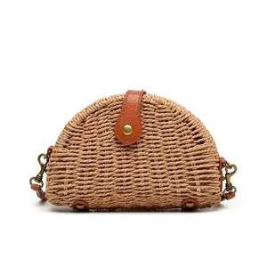 FSP236 Hand-woven Women Ladies Shoulder Moroccan Straw Beach Bag faux leather shoulder Travel Crossbody beach and straw bags