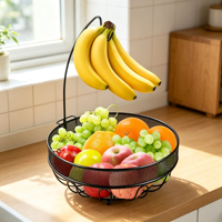Panier de rangement rond pour fruits et légumes, panier à fruits en fil métallique avec support pour bananes, pour le rangement des fruits frais dans la cuisine