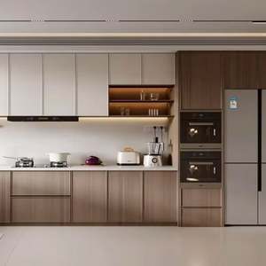 Diseños de Gabinetes de Cocina Modernos Personalizados con Acabado en Melamina con Aspecto de Madera y Pintura Abierta - Product Image 1