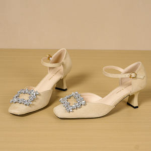 Escarpins Mary Jane en daim à bout carré, talon chaton, bride cheville ornée de strass, légers, pour femme 6888C-118 - Product Image 2