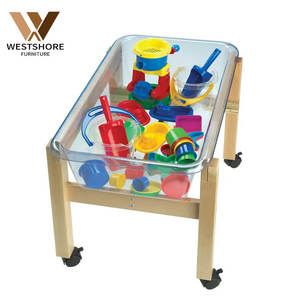 Mesa de agua y arena de madera para preescolar, juego de guardería Montessori para niños pequeños, muebles con ruedas, aula de jardín de infantes - Product Image 1