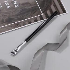 Private Label Single Angular Head Vegan Synthetic Hair Wood Handle Thin Firm Bristle Luxury Design Black Silver Brow Tinting