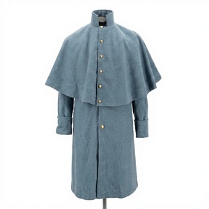 Light Blue <b>Woolen</b> Men's Overcoat Double Breasted Stand Collar Long Coat Historical Uniform Outerwear - Product Image 1