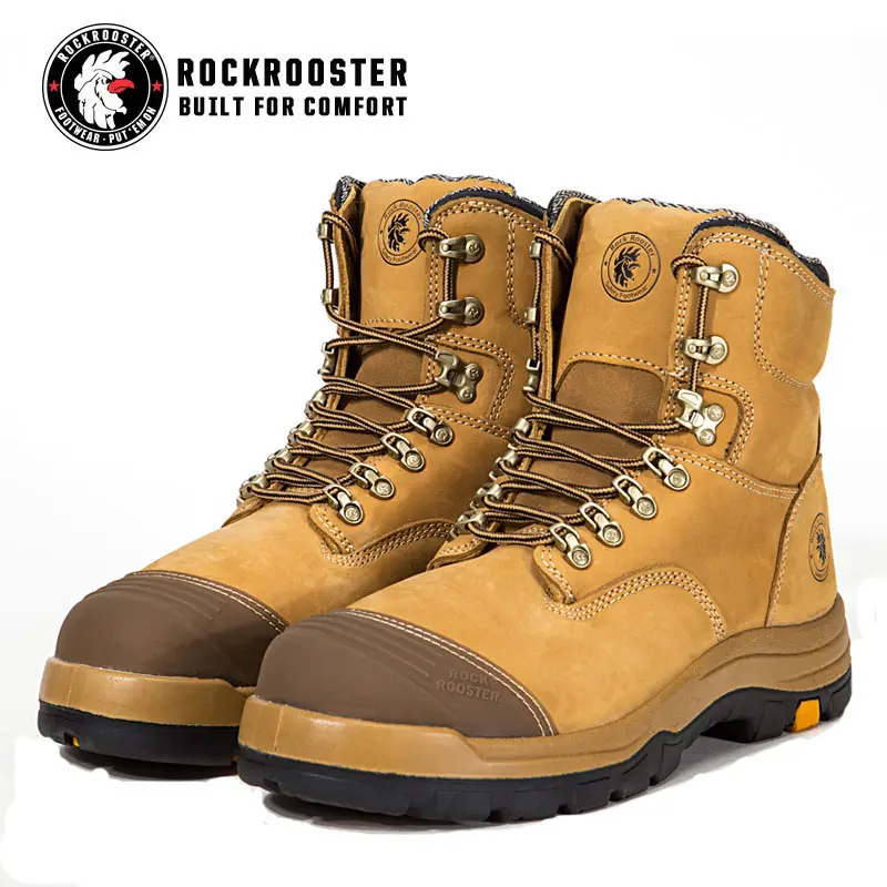 Rockrooster AK series Men's Work Boots AK232 With High Ankle And Laces Men's Nubuck Genuine Leather Safety Shoes AK232