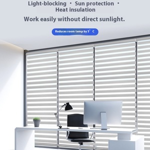 Stores roulants électriques double couche pour étude de bureau Parasol occultant doux <span class=keywords><strong>motif</strong></span> zèbre Shangri-La Stores vénitiens verticaux - Product Image 4