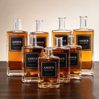 Bouteille en verre carrée de 500 ml et 750 ml, transparente, vide, recyclable, de qualité alimentaire, à joint hermétique, pour whisky, brandy, gin, avec bouchon en liège – Offre Spéciale