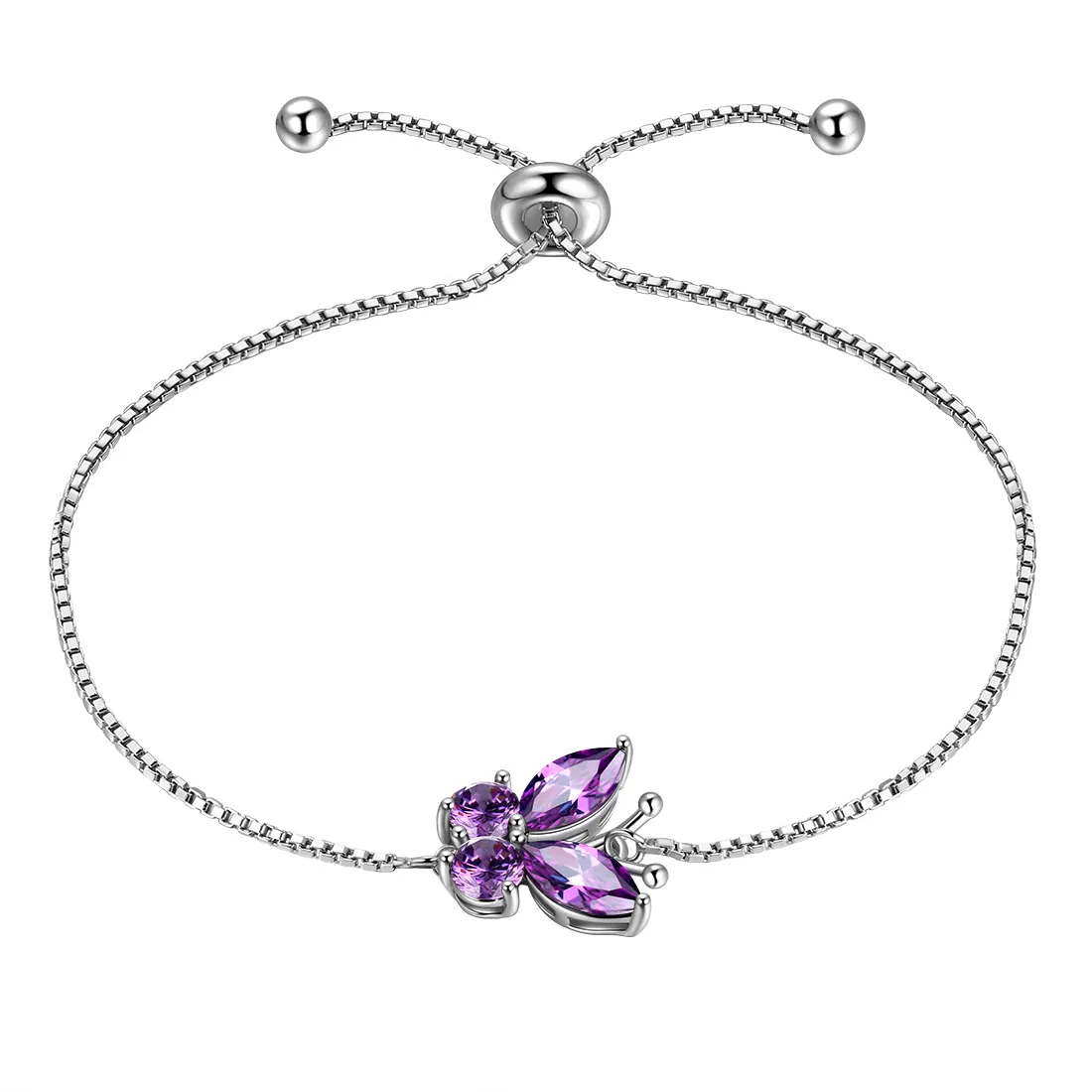 February Bracelet DB0111F Women 925 Sterling Silver Butterflies Birthstone Pendant Bracelet