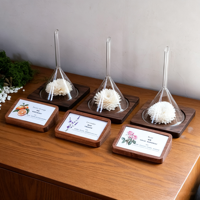 Testeur d'huiles essentielles parfumées, flacon en verre avec base en acrylique noir estampé à chaud, pour l'arôme des fleurs, avec entonnoir de présentation