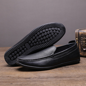 Mocassins pour hommes en cuir véritable souple, bout rond, semelle en caoutchouc, chaussures décontractées toutes saisons - Product Image 2