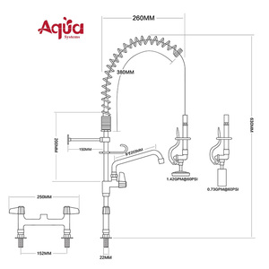 Easy Install Commercial Kitchen Faucet with Dual Handle Adjustable Deck <b>Mounted</b> Mini Pre-Rinse Pull Spring 2-Hole Installation - Product Image 2
