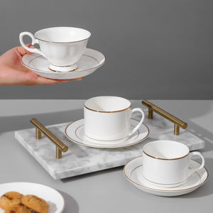 Ensemble de soucoupes <span class=keywords><strong>pour</strong></span> tasses à café et à <span class=keywords><strong>thé</strong></span> en céramique européenne de luxe moderne avec logo personnalisé, design exquis et contemporain en porcelaine osseuse avec cuillère - Product Image 4