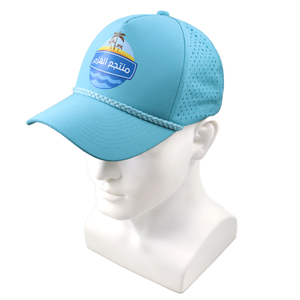 Casquette de baseball personnalisée avec logo imprimé Île Tropicale, rose et bleue, 5 panneaux, perforations laser, en polyester, <span class=keywords><strong>fermeture</strong></span> <span class=keywords><strong>snapback</strong></span> - Product Image 4