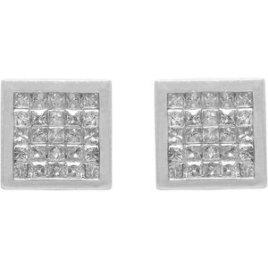 Jewelspaark Princess Cut Diamond Stud <b>Earrings</b> 0.60 Cttw 14K White Gold G-H Color SI Clarity Invisible Setting Screw <b>Back</b> - Product Image 2