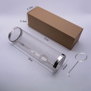 Cesta rodante cilíndrica de tubo redondo portátil de 20*9cm al por mayor, malla de parrilla de acero inoxidable, cesta rodante útil para asar - Product Image 6